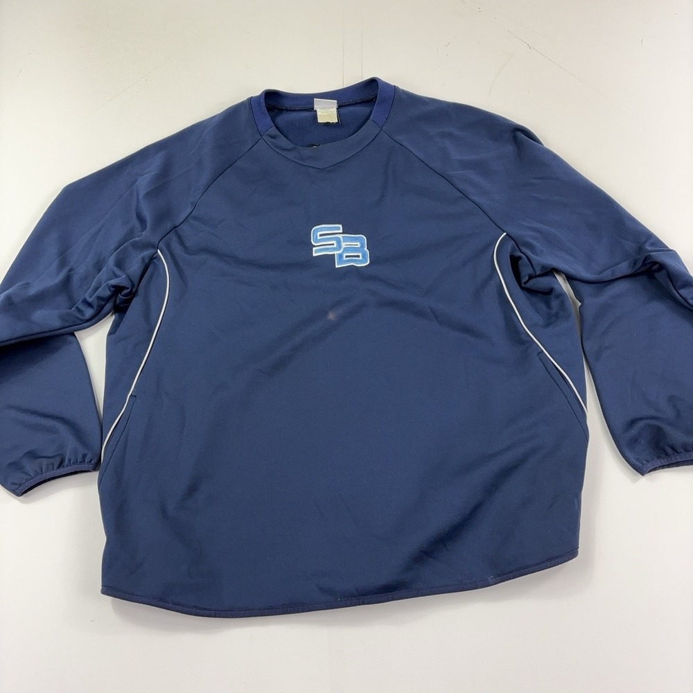 Vintage Majestic Pullover Mens 2XL Blue Long Sleeve Raglan Baseball Performance